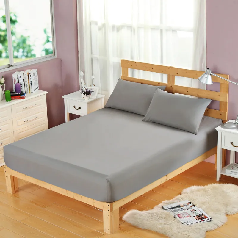 Modern Simple Style Solid Solor Bed Sheet Fitted Sheet Elastic Band Antifouling Anti-crease King Queen Size Bed Mattress Cover
