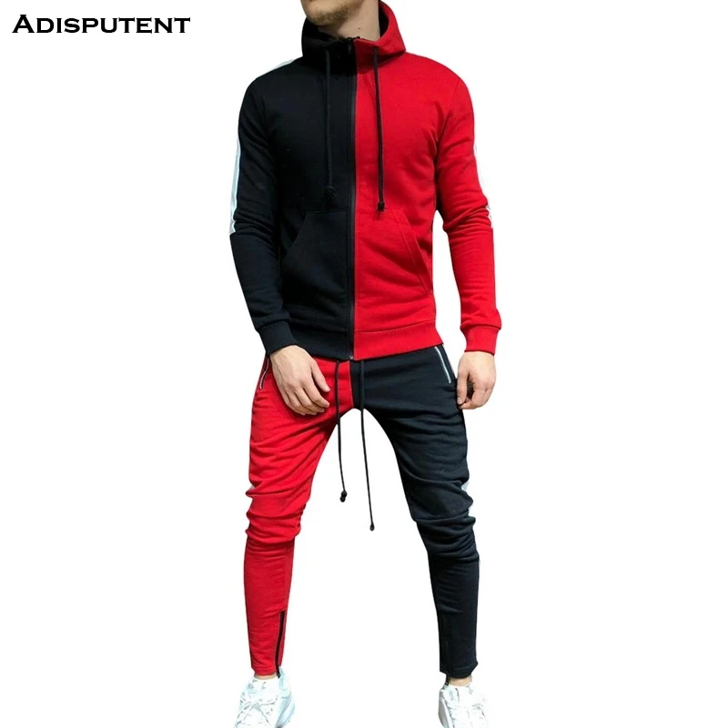 

Adisputent(Drop shipping)2019 Men's Fashion Contrast Color Hoodie Pullover Sport Sweatshirts and Casual Pants Tracksuit Set Male