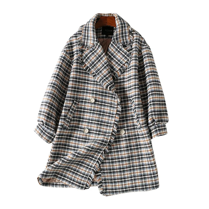 

A Generation of Retro Fashion Elegant Double Breasted Fold-down Collar Pattern Woolen Coat Women's Entity