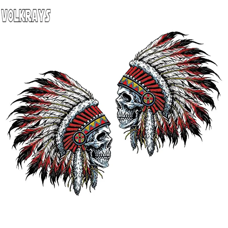 Volkrays 2 X креативные автомобильные стикеры Amenrican Lndian Chief Skull Accessories PVC Decal для Honda Civic