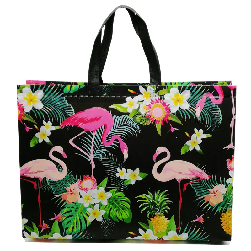 Folding Bag Creative Fashion Flamingo Printing Non-woven Fabric Folding Bag Black Multiple Flamingo Covered Shopping Bag 3