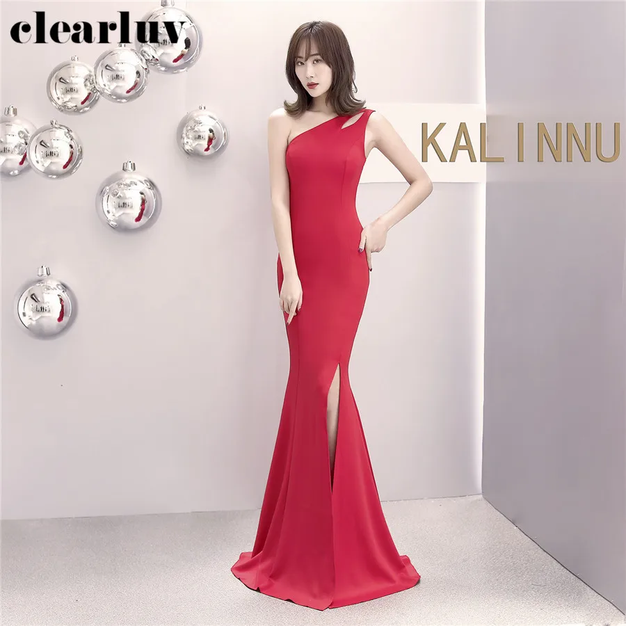 

Evening Dresses Long One-Shoulder Backless Robe De Soiree DX341-1 New Plus Size Prom Gown 2020 Red Split Slim Formal Party Gowns
