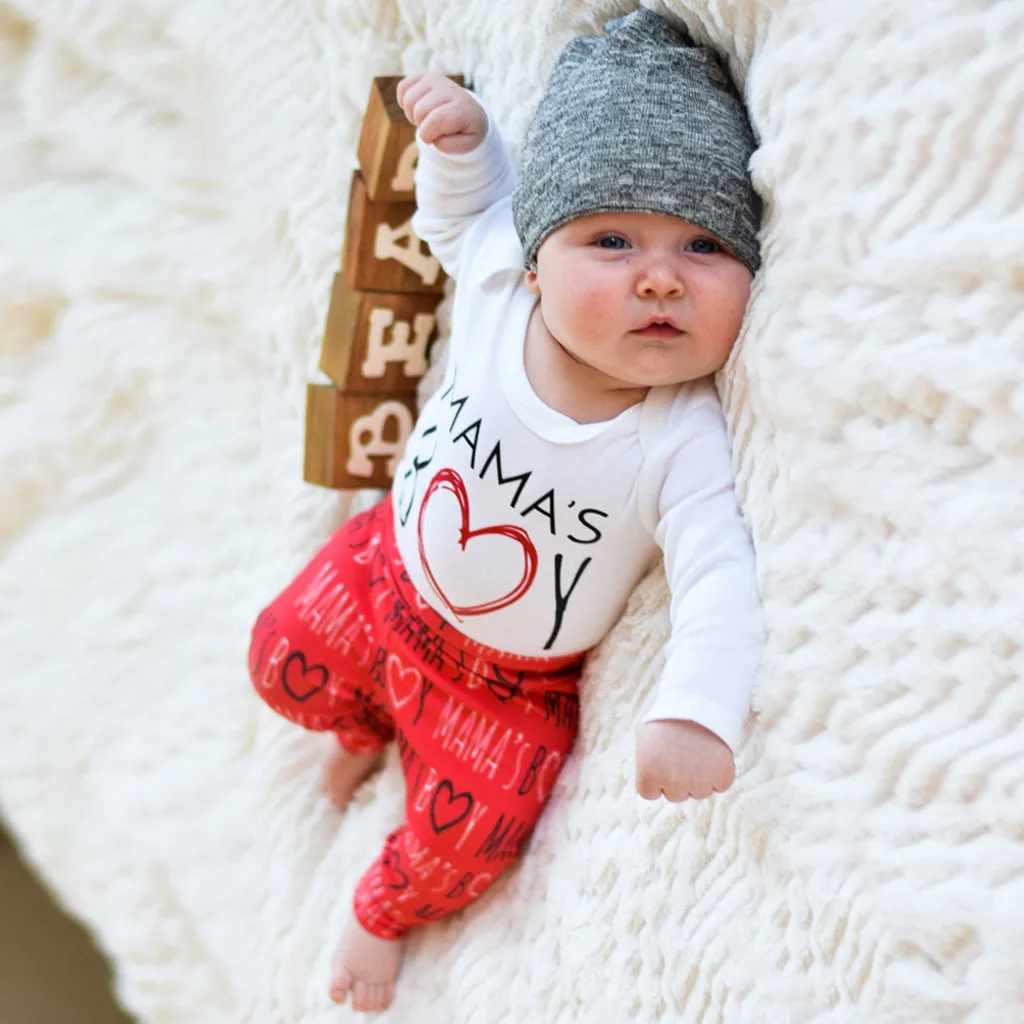 Одежда на День святого Валентина для малышей; комбинезон с надписью «1st Valentine's Day» для новорожденных мальчиков; штаны; шапка; комплект одежды; Traje de nivienos