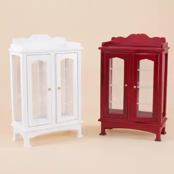 

For 1:12 Doll House Cabinet Wooden Display Cabinet Model Craft Miniature Doll House Furniture Accessory Kids Pretend Play Toy