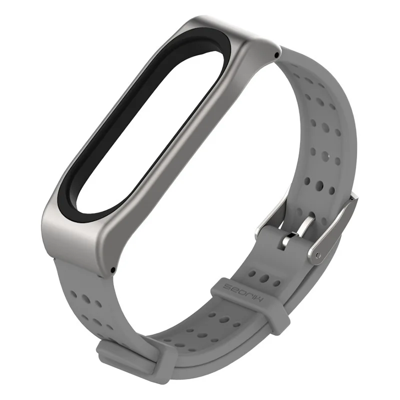 Замена для Xiaomi Mi Band 3/4 универсальный силиконовый ремешок с полностью пропускающая воздух металлическая корпус часов ремень 1sh