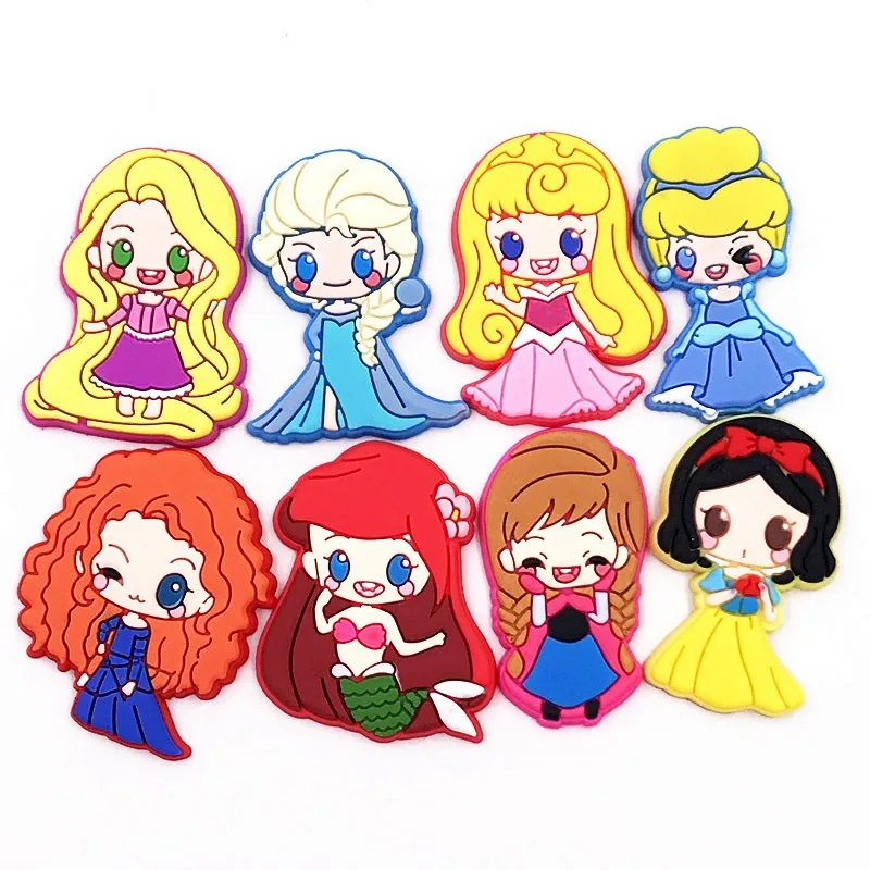 

100Pcs/set Cartoon Princess Elsa Anna PVC Flat back Accessories DIY Gadgets Crafts Shoe Charms Badges Rings Girls Party Gift