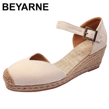 BEYARNEPlus 여성용 에스파드릴 웨지 샌들, 캔버스 하이힐 플랫폼 로프 샌들, 어부 신발, 사이즈 34 -- 43, 여름