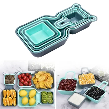 

Stacked snack tray set square salad snack fruit tray multifunctional measuring spoon portable outdoor tableware 10PCS / set