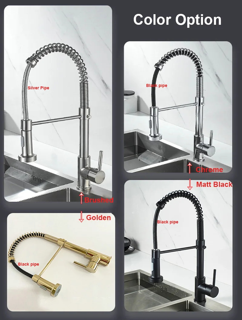 kitchen faucet sale Brass Black Kitchen Faucet Pull Out 360 Degree Swivel Spring Single Handle Hole Hot Cold Mixer Water Tap With 2 Water Intel Pipe kitchen faucet with sprayer