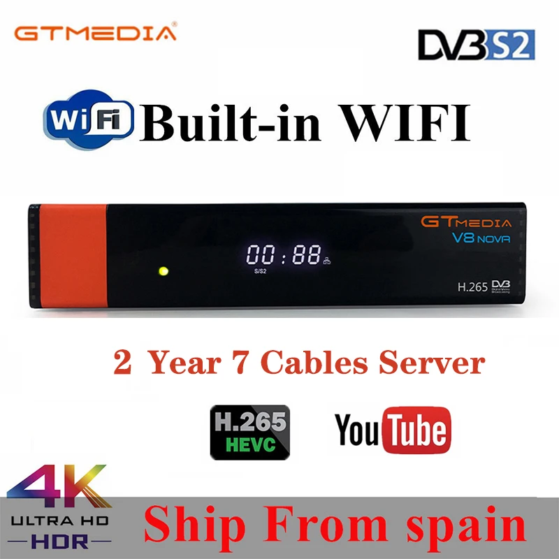 

GTMedia V8 Nova DVB S2 Full HD Satellite Receiver Decoder H.265 Built-in WIFI with 2 Year Europe Serve TV Receiptor pk V9 Super