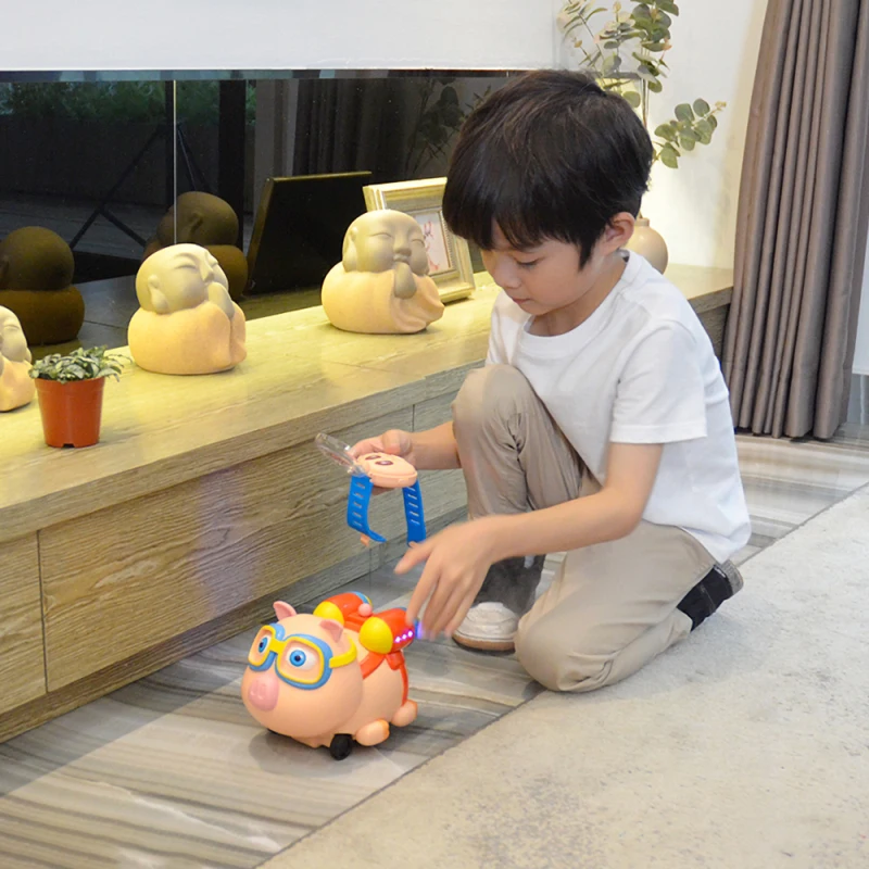 Children's Electric Remote Control Watch Car 2.4G Smart Interactive Pig Remote Control Turning RC Toy Cars With Spray Lighting