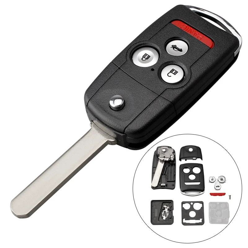 

4 Buttons Car Key Fob Case Shell Replacement Flip Folding Panic Button Remote Cover with HON66 Blade Fit for Acura