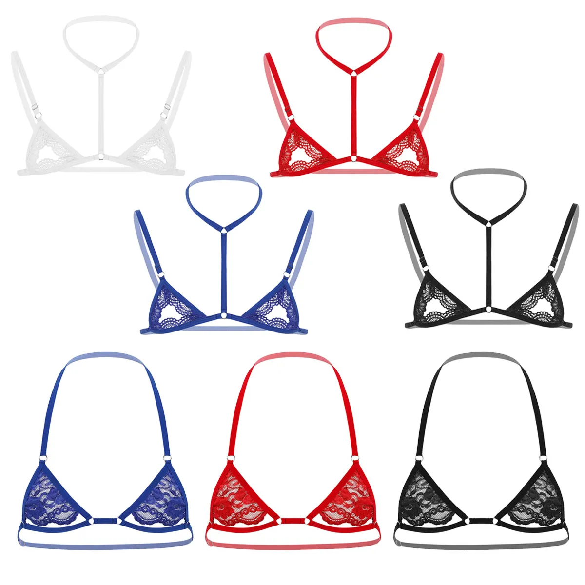 Mens Sheer Lace Lingerie Halter Adjustable Spaghetti Straps Bra Sissy Erotic Open Nipples Bralette Gay Wire-free Unlined Bra Top