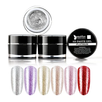 

Beautilux 1pc No Sticky Layer Platinum Glitter Rose Gold 3D Gel Paste Nail Polish UV LED Nail Art Design Carving Gel 10ml