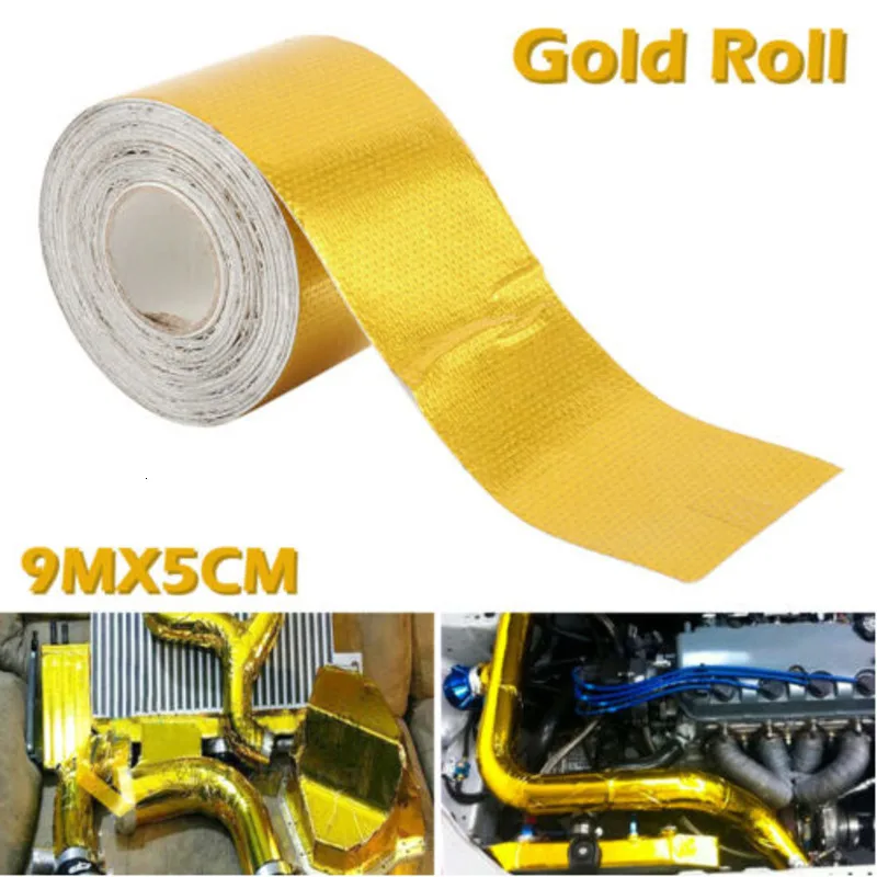 1 Roll 5cm*9M Gold High Temperature Heat Shield Roll Self Adhesive Reflective Wrap Tape Aluminum Foil Insulation For Car Boat