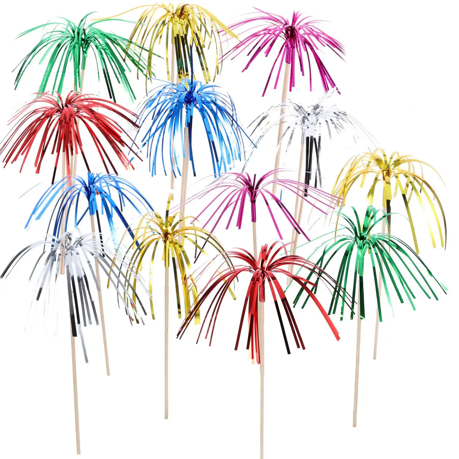 

100PCS Foil Frill Firework Cupcake Picks Christmas Cupcake Topper 9 Inch Coconut Tree Shape Food Picks Supplies Party Decoration