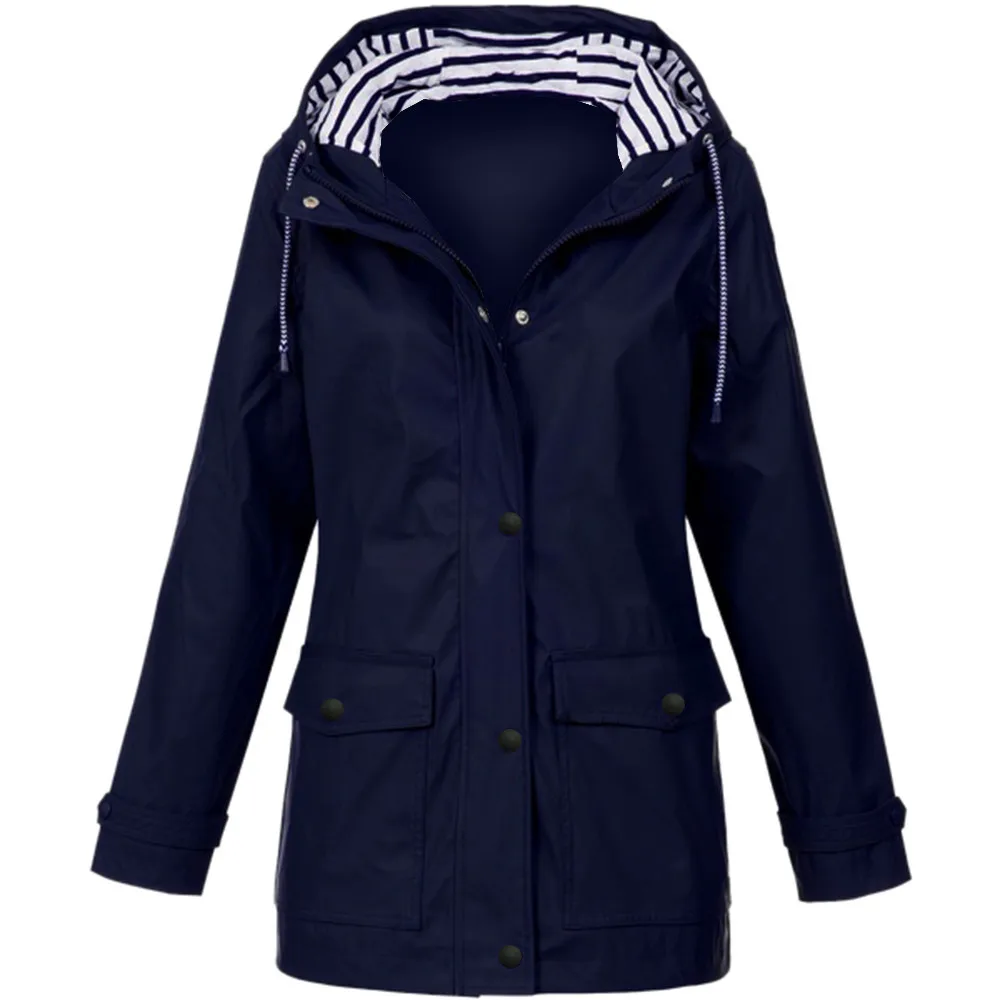 Туристическая одежда для кемпинга, Женский однотонный дождевик, уличная водонепроницаемая куртка с капюшоном, ветрозащитный плащ, пальто, ropa senderismo mujer - Цвет: Dark Blue