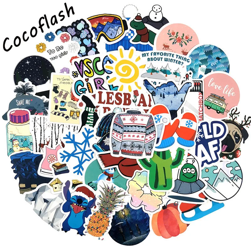 50 PCS Winter Cute Vsco Cartoon Snowman Penguin Stickers For DIY Luggage Laptop Decal Skateboard Motorcycle Fridge JDM Sticker