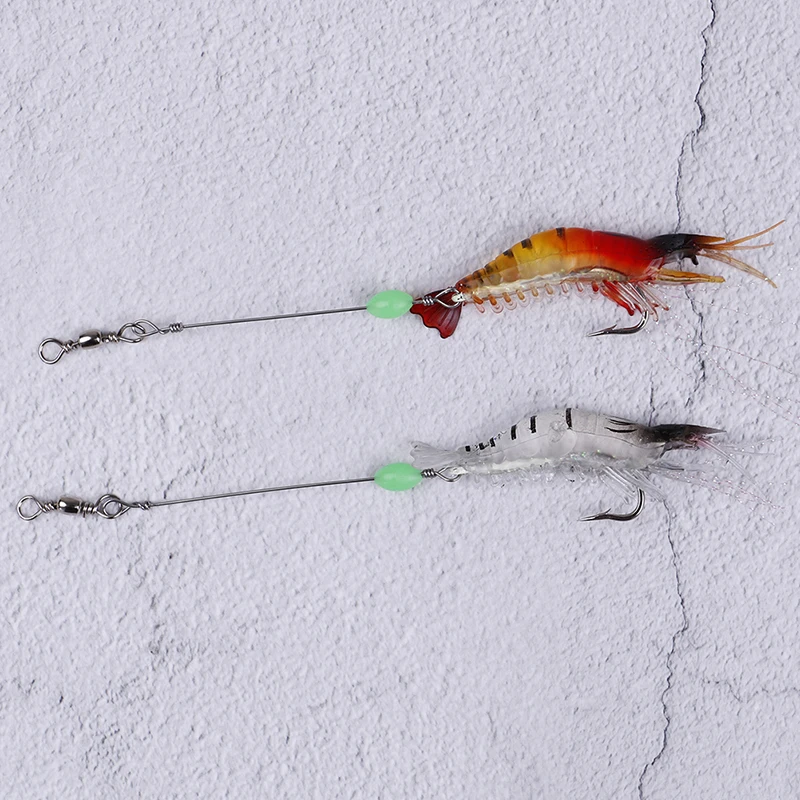 2Pcs 9cm 6g Fishing Artificial Bait Shrimp Soft Lure With Glow Hook Swivels Anzois Para Pesca Sabiki Rigs Fishing Lure