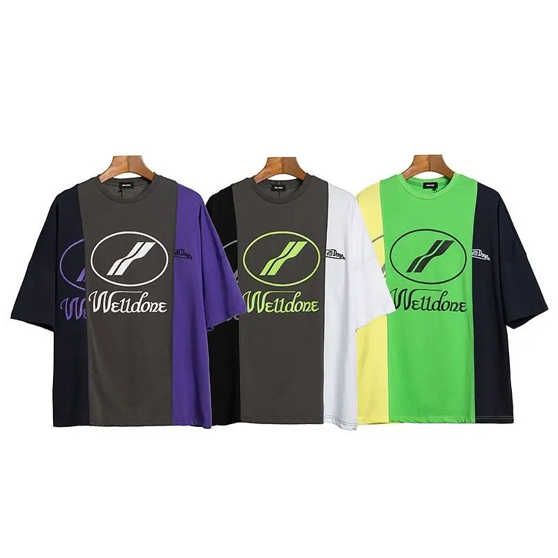 

Fashion Casual Oversize WELLDONE T shirt 1:1 Men Women Embroidery 3M Reflective Splice We11 Done WELL DONE T-shirt Top Tee