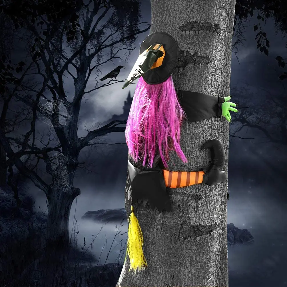 Halloween Decoration Witch Crashing Into Tree or Door