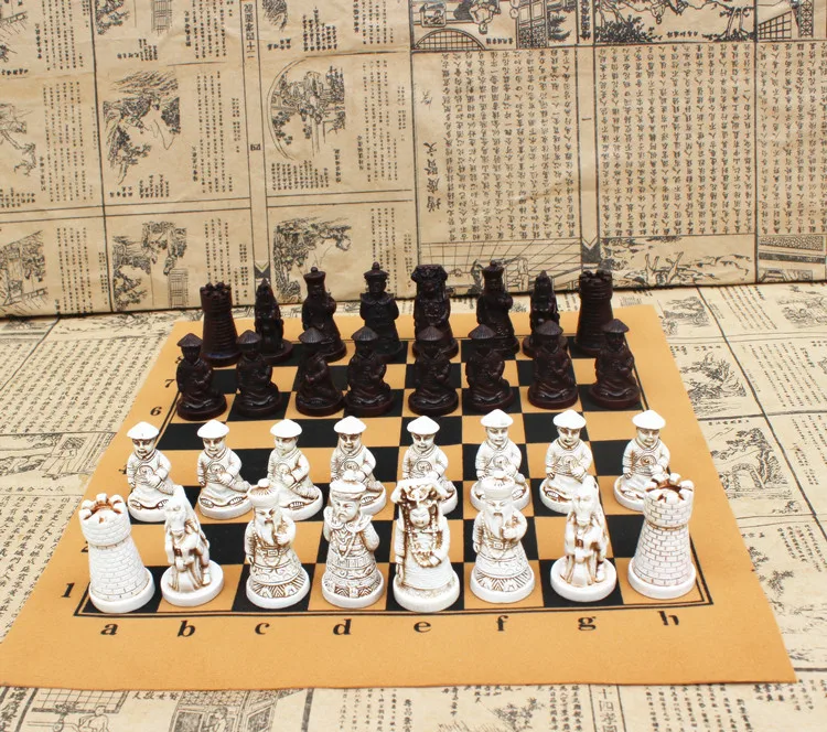 Antique Chess Medium Size PVC Chessboard Qing Pawn Chess Pieces Figure Shape Child Gift Toys Kids Set Board Game Home