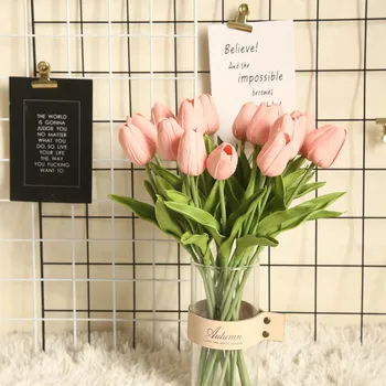 

1pc Bottle view artificial flower 34X3.5cm Cloth Mini Tulip Artificial Flower Plant Bonsai Wedding Decoration fake flower