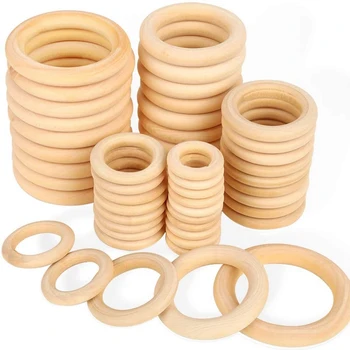 

Unfinished Solid Wooden Rings for Craft, Ring Pendant and Connectors Jewelry Making, 5 Size, 50 Pcs