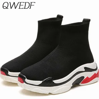 

Fashion Women boot breathable spring Autumn Black knit platform socks Sneaker Comfortable light casual elastic high shoes F3-77
