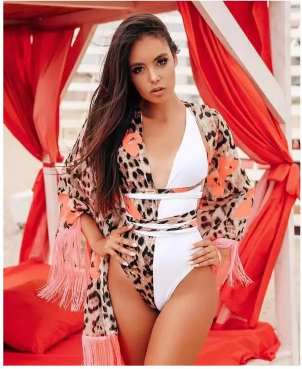 Sexy Female Leopard V Neck Patchwork Swimsuit One Piece Halter Push Up Padded High Waist Bandage Swimwear Women Monokini | Спорт и
