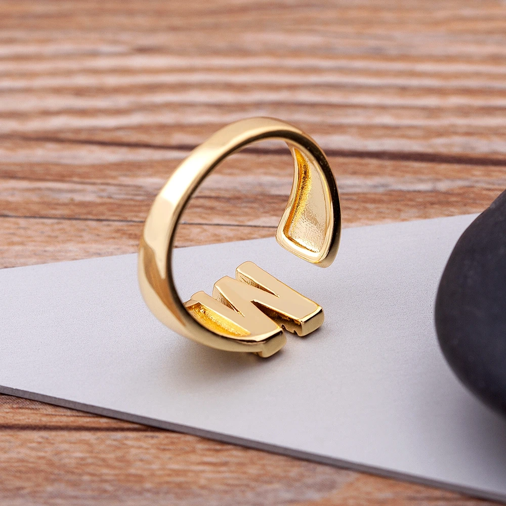 Chunky Wide Hollow A-Z Letter Adjustable Opening Ring Initials Name Alphabet Female Party Wedding Jewelry wedding rings womens ring finger rings jewelry rings ring jewelry