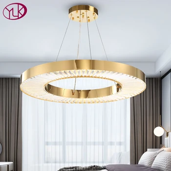 

Luxury gold led chandelier lighting for living room round crystal light fixture Modern dining room home decor hanging lamp