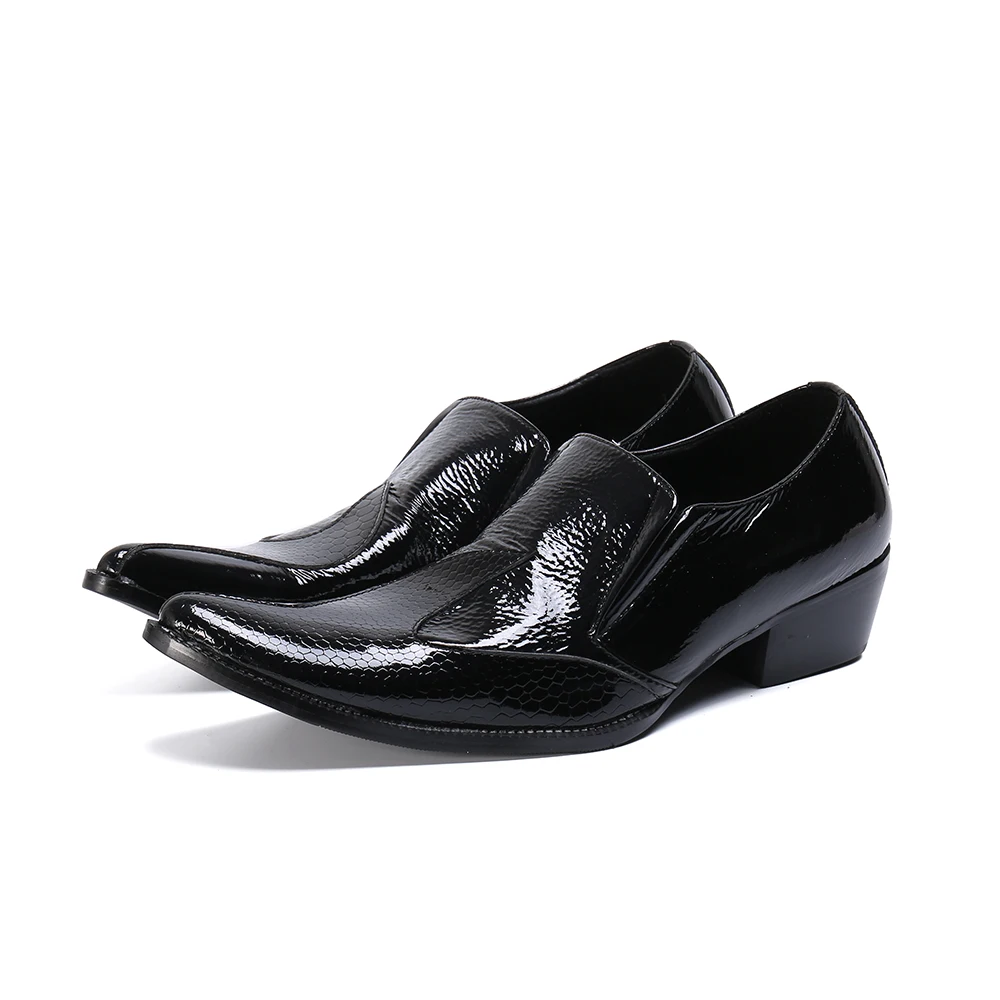 Мужские модельные туфли в итальянском стиле sapatos, блестящая кожа, острый носок, свадебная формальная обувь, квадратный носок, обувь на высоком каблуке для офиса