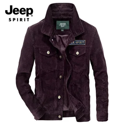 JEEP SPIRIT/Модная осенне-зимняя куртка для мужчин, вельветовое однобортное пальто с отложным воротником, мужской жилет homme - Цвет: As Picture