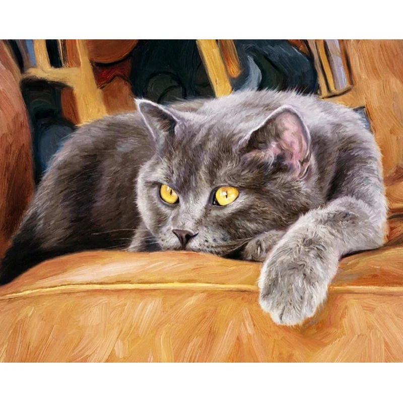 

Cat Oil Picture By Number Frame 40x50 On Canvas Animal DIY Craft Kits For Adults Acrylic Paint By Number Home Decoration Wall Ar