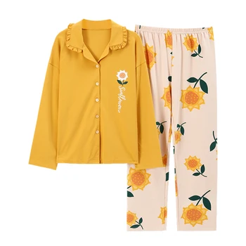 

Floral Print Pijama Femme Cotton Sleepwear Women's Pajamas Ladies Soft Nightwear Women's Home Clothing With Pockets XXXL