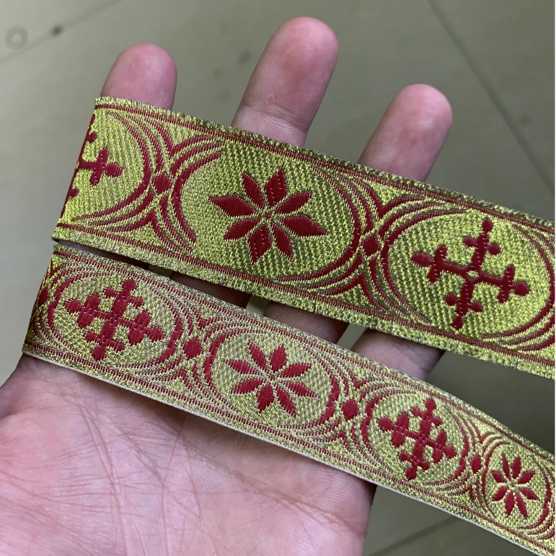 ZERZEEMOOY 1 INCH 10yards/lot wide 2.4CM OR 3.4CM Woven Jacquard Ribbon Geometric Gold Color For Curtain And Clothing Accessory | Дом и сад