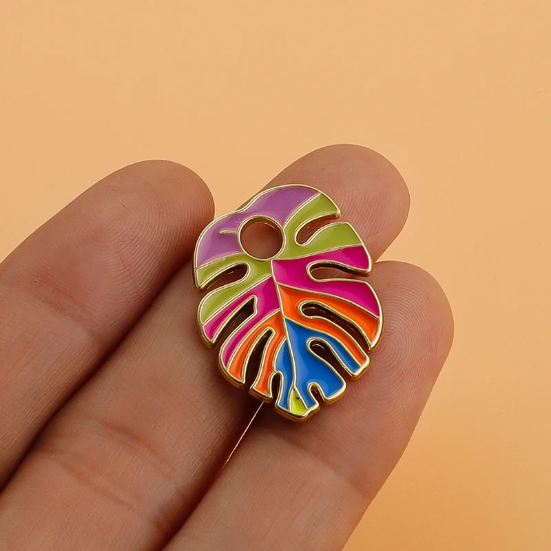 10pcs Enamel Tree Leaf Charms Banana Leaf Pendant for Jewelry Findings DIY Mini Colorful Charms Necklaces Making Accessories