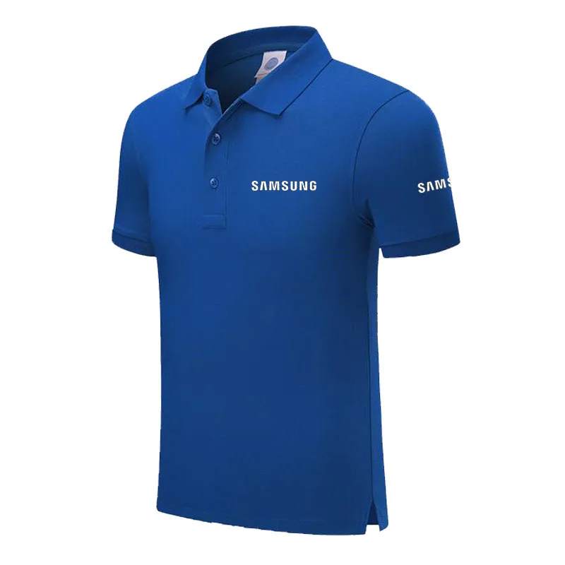 Высокое качество летние новые мужские рубашки поло с коротким рукавом одноцветная Мужская рубашка поло samsung мужские топы - Цвет: Синий