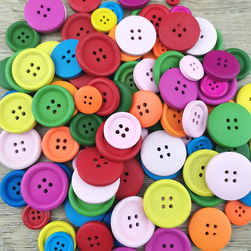 (100 pcs/pack) 4 Holes Mixed Size Wood Buttons For Home Decoration Craft Round Clothing Sewing Scrapbook Handwork DIY