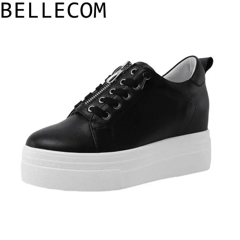 

BELLECOM Chalaza Small White Shoes Woman 2020 Muffin Cake With Thick Bottom Single Shoe Within Increase Genuine Leather With Le