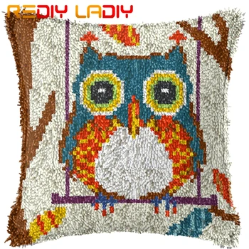 

Latch Hook Cushion Blue Owl Pre-Printed Canvas Cushion Front Acrylic Yarn Crochet Pillow Case Kits Sofa Bed Pillow Home Decor