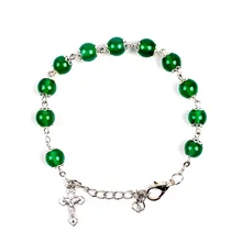 Католический 8 мм зеленый натуральный камень Бусины декада четки Мода ссылка браслет с крестом
