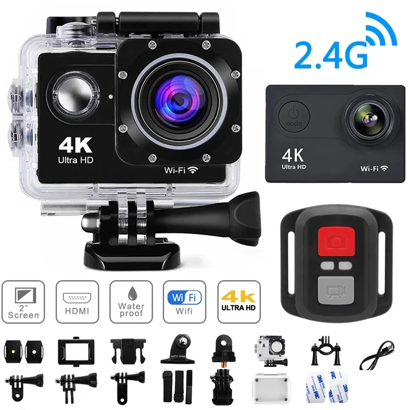 Экшн-камера 4K Ultra HD 30 кадров/с Wi-Fi экран 2 0 дюйма 170D | Электроника