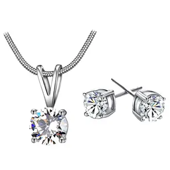 

Fashion CZ Round Austria Necklaces and Stud Earrings Jewelry Sets for Women Bridal Wedding Party Jewelery Set Accesorios Mujer