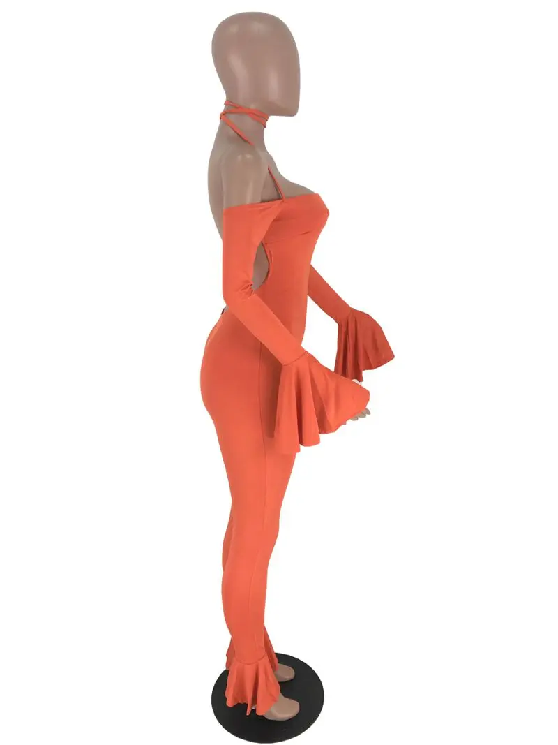 HAOYUAN Sexy Backless Rompers Womens Jumpsuit Fashion Nova Fall Body One Piece Outfits Neon Green Long Sleeve Bodycon Jumpsuit