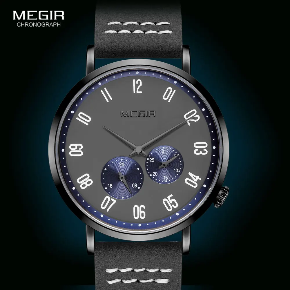 

Часы наручные MEGIR мужские кварцевые, Простые Модные Повседневные водонепроницаемые, с кожаным ремешком