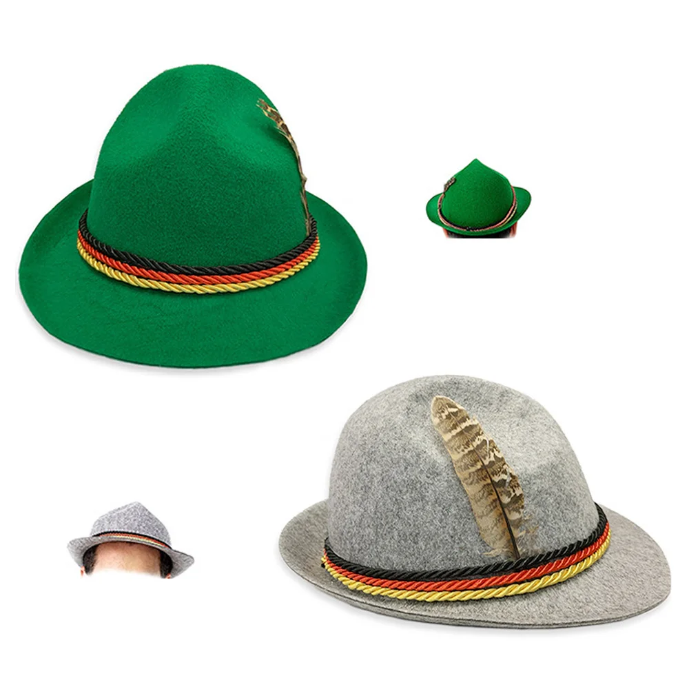

Oktoberfest Men Hat German Alpine Cap Feather Decoration For Party One Size Costume Accessory