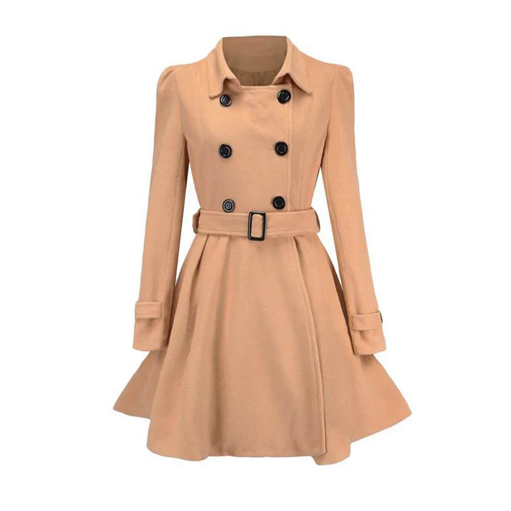 

Women's Fall Long Overcoats Slim Ruffled Women's Woolen Coat Belt Buckle-style Wool Blend Coat Women Wrap Overcoat Minimalist