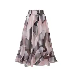 Женская шифоновая юбка Европейская мода лук Saia Миди юбка куртка Femme Empire на шнуровке Falda Mujer с цветочным принтом юбки